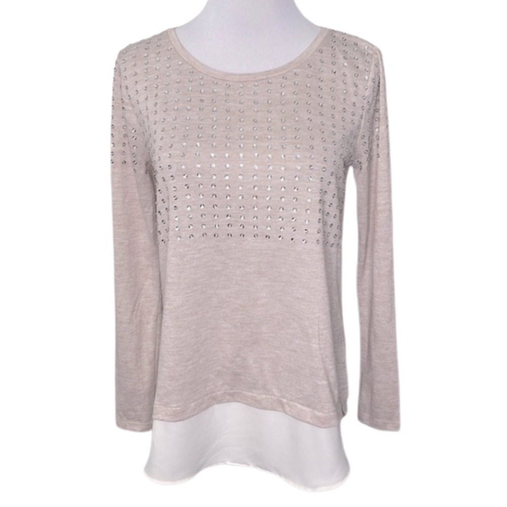 Ann Taylor Petite Embellished Sequins and Beads Knit Layered Lightweight Top